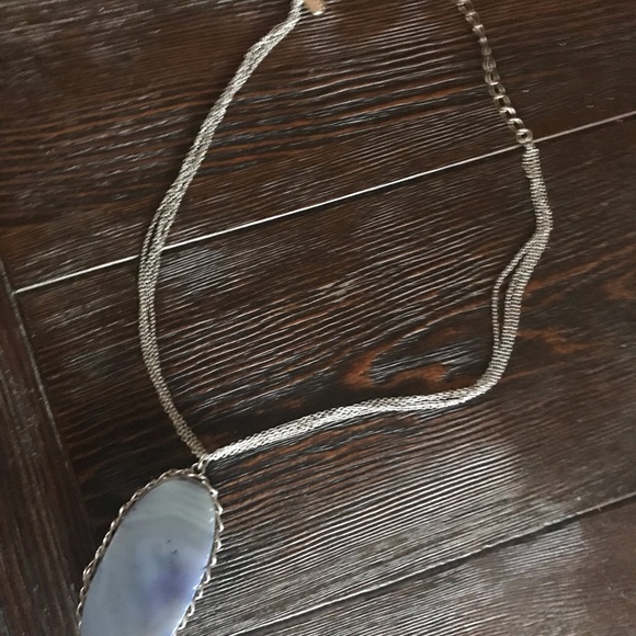 Lovely ladies necklace with stone pendant silver layered chain - Picture 2 of 10